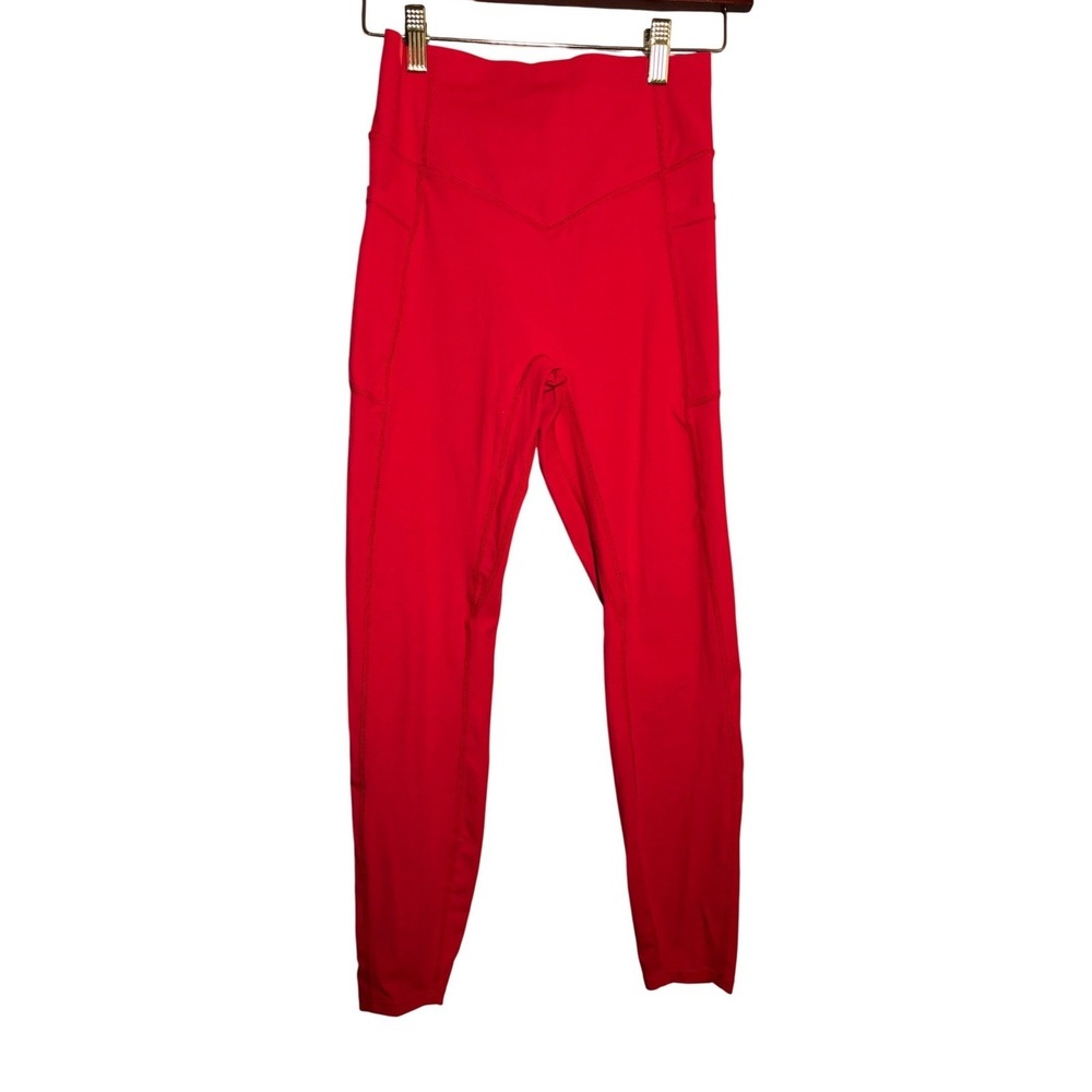 Halara Womens S Red High‎ Waisted Scrunch Butt Pockets 7/8 Leggings Activewear